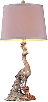 Retro Resin European Peacock Style Luxury Decorative Bedroom Bedside Fabric shade E27 Light Source Save Energy Desk