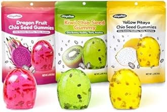 Chia Seed 4D 3 Flavor Fruit Gummy Candy Variety Pack | 3-Pack (6.89oz Total) Individually Wrapped | Ideal New Year Treats & Celebration Bites (Dragon Fruit, Kiwi Fruit, Yellow Pitaya)