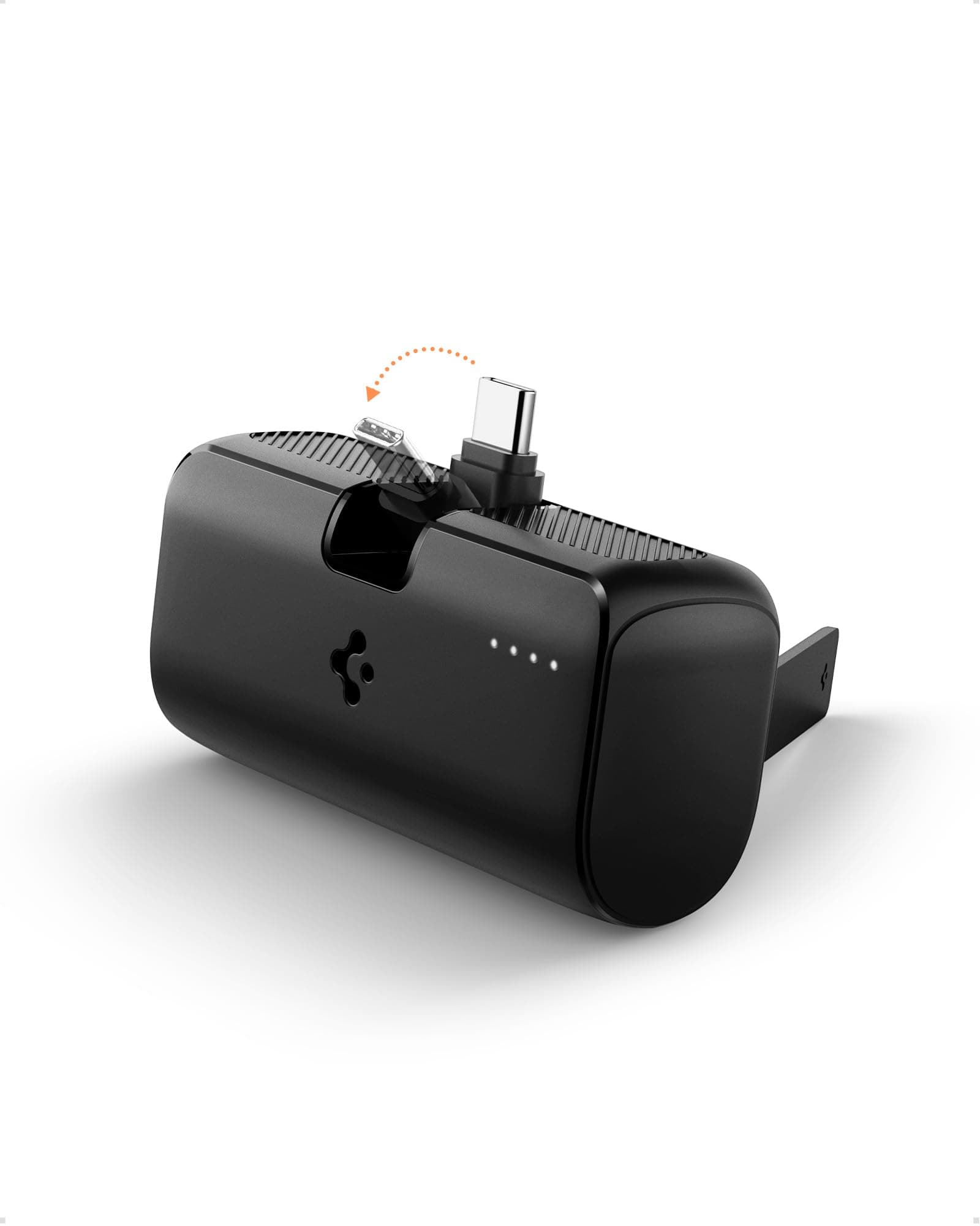 Spigen ArcPack 5000mAh Power Bank with Built-in Foldable Type-C Connector and Stand, 22.5W Fast Charging, 1 USB-C Connector, 1 USB-C Port - (ABS + PC | Black)