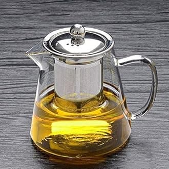 Borosilicate Glass Tea Pot with Heat Resistant Stainless Steel Infuser Perfect for Tea and Coffee Maker, Clear Glass Kettle (Round, 450 ml)