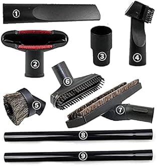 ANBOO 1.25 Inch Vacuum Attachments Brush Extension Wands for Shop Vac 32mm (1 1/4 inch)& 1 3/8 inch Standard Hose, Crevice, Upholstery Brush, Dust Brush Tool and Adapter,Extension Wand Pipe,9pcs