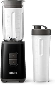 Philips Daily Collection Mini Blender and Smoothie Maker, 350W, 0.6L Jug, On-the-go Tumbler, Dishwasher Safe, Recipe App, 2 Speeds, Ice Crush, Quick Clean, Deep Black (HR2602/91)