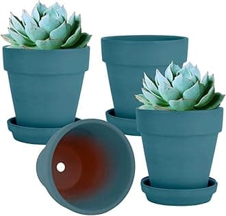 vensovo 6 Inch Steel Blue Terracotta & Clay Pots for Plant with Saucer - 4 Pack Medium Terra Cotta Planter with Drainage Hole, Flowerpot for Indoor Outdoor Plants, Crafts, Wedding Favor