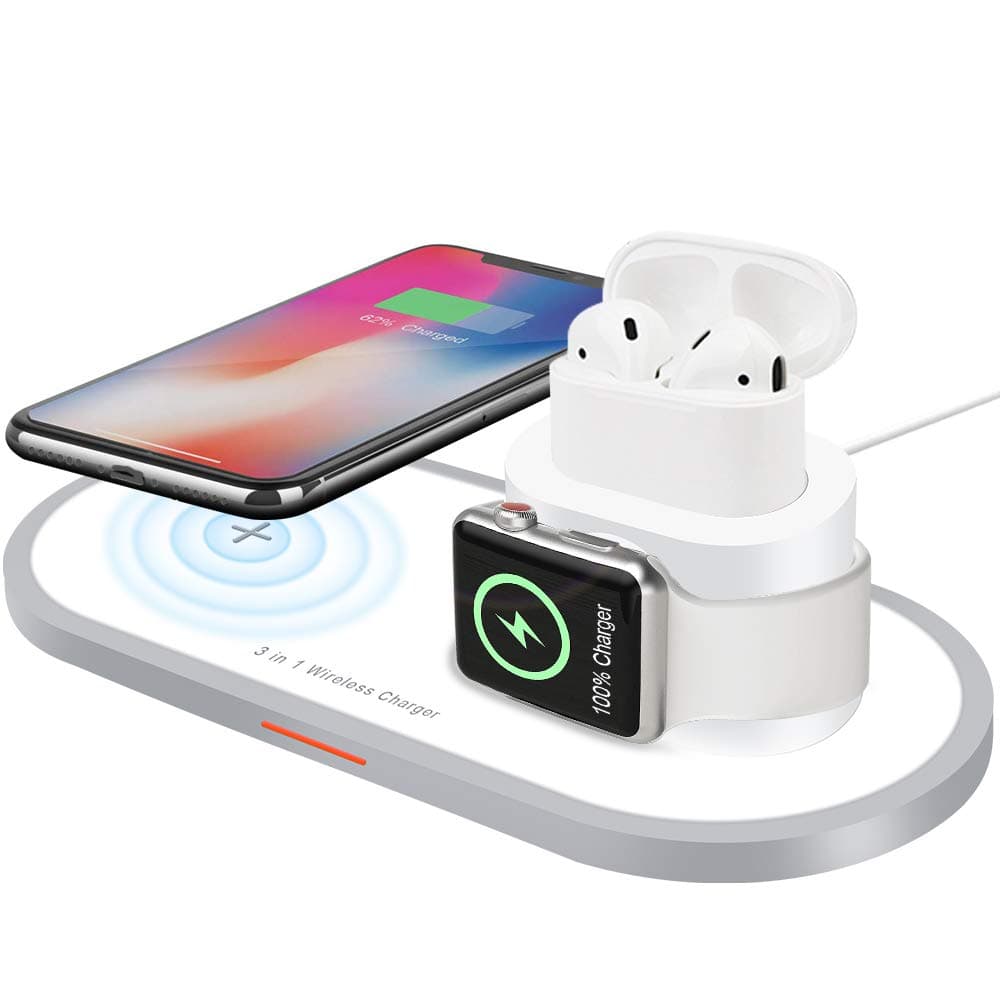 Wireless Charger, AUDON 3 in 1 Wireless Charging Pad for iPhone Apple Watch iWatch Series 4/3/2/1& AirPods, Wireless Charging Station Pad for iPhone 11/11 Pro/11 Pro Max/Xs/Xs Max/Xr/X/8/8 Plus