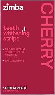 New Zimba Cherry Flavored Teeth Whitening Strips | Vegan, Enamel Safe Hydrogen Peroxide Teeth Whitener for Coffee, Wine, Tobacco, and Other Stains | 14 Day Treatment | Cherry