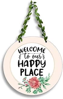 Kaameri Bazaar Wooden Wall Hanging Decor | Wall Hanging Decoration Welcome To Our Happy Place for Home | Door Hanging | Home Decor Items | Office & Living Room, 33 cm