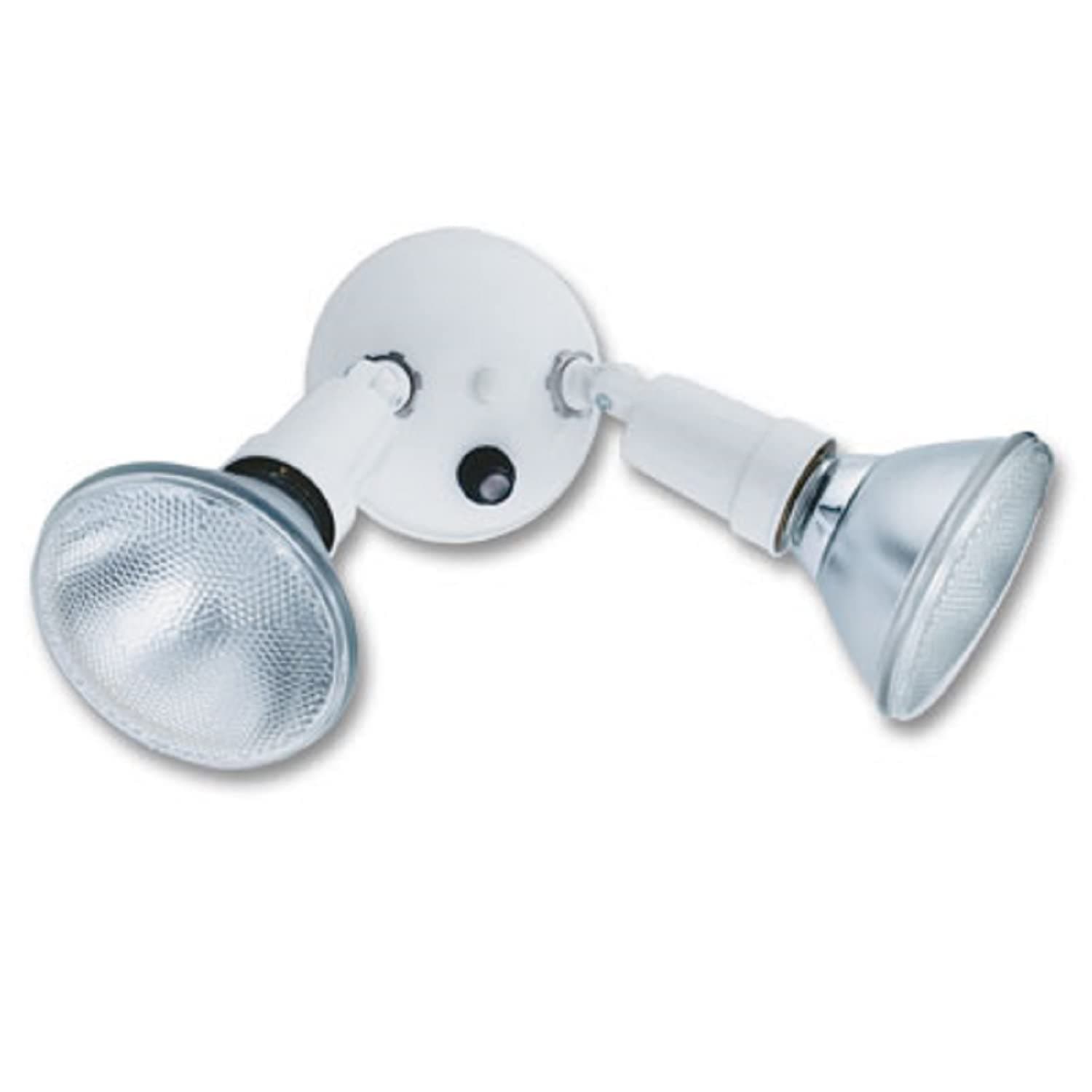 Adjustable Dusk Dawn Security Light, Twin Par Outdoor Flood Light Holder, Photocell Sensor, 120 Volts, Uses 2 Lamps Up to 150W (Not Included), White (OFTH 300PR 120 P WH M12)