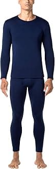 LAPASAMens Heavyweight Thermal Underwear Set Heavyweight Thermal Underwear Long Sleeve Tops Warm Thermal Bottoms Long Johns Pants M24, Large, Navy(heavyweight