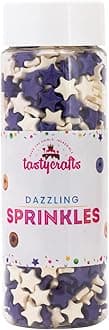 Tastycrafts Edible Star Shaped Sugar Sprinkles for Cake Decoration | Star Candy for Cake Decor | for Cake Decorations & Toppings | for Dessert, Cakes, Cupcakes, Waffles, Cookies (White & Purple)