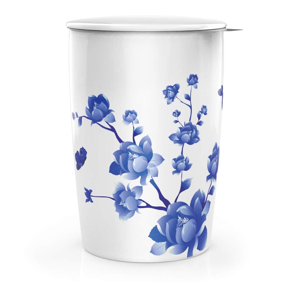 Woby Coffee and Tea Ceramic Mug Cafe Cup with Infuser and Lid Double-Walled Insulated 12 OZ