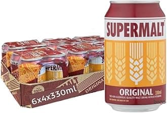 Supermalt Original Non-Alcoholic Vegan Malt Drink with B Vitamins 4 x 330ml (Pack of 6)