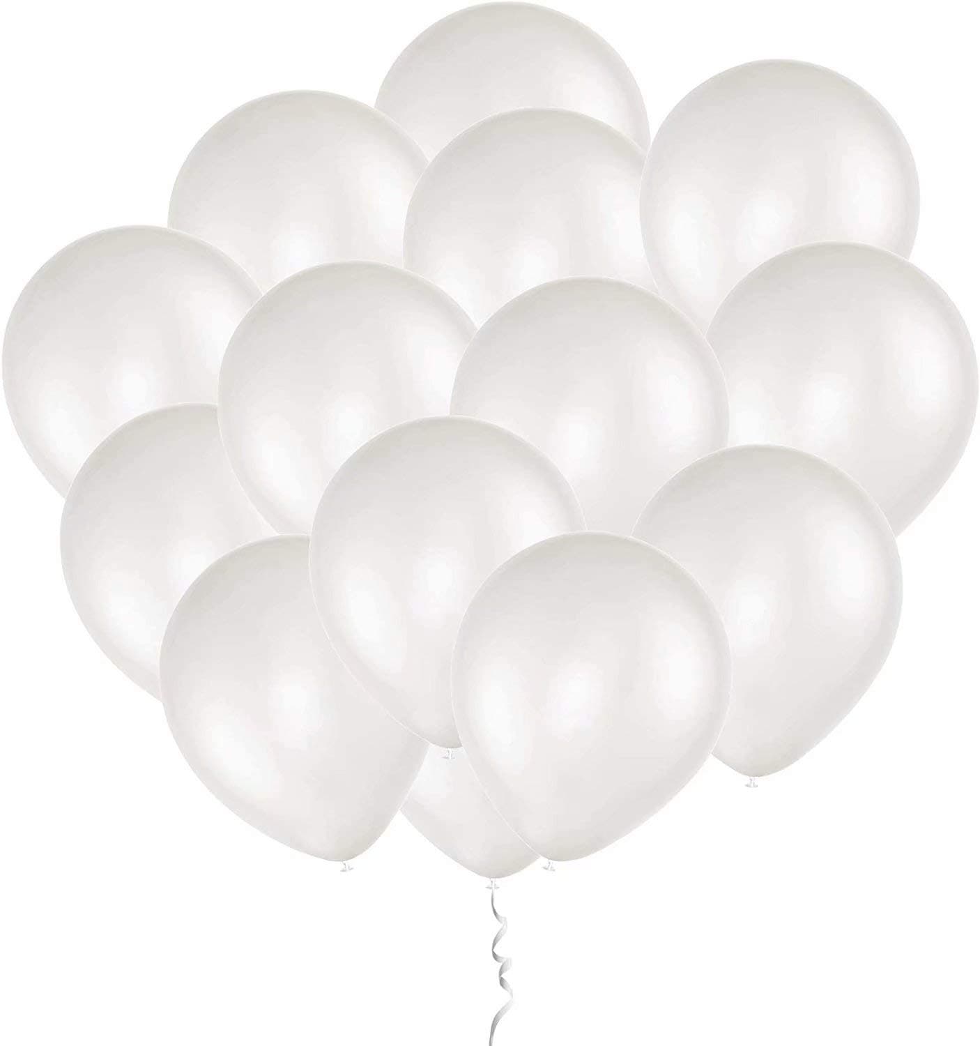 White Pearlized Latex Balloons, 12-inch, 100-pack, Biodegradable, Pearlized Finish