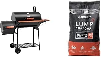 Royal Gourmet 30 Barrel Charcoal Grill with Side Table, 627 Square Inches and 16 Pound Masterbuilt Lump Charcoal