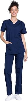 Unisex Scrub Set for Men & Women V-Neck Top & Drawstring Pant Medical Uniform 3 Pockets, Durable Easy Care - WW530C