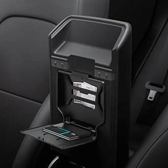 Spigen One-Tap Hidden Storage Box (Carbon Edition) for Tesla Model Y Juniper (2026/25) & Model 3 Highland (2026/25/24) Standard, Premium & Performance Models (fits in Center Console Organizer Armrest)