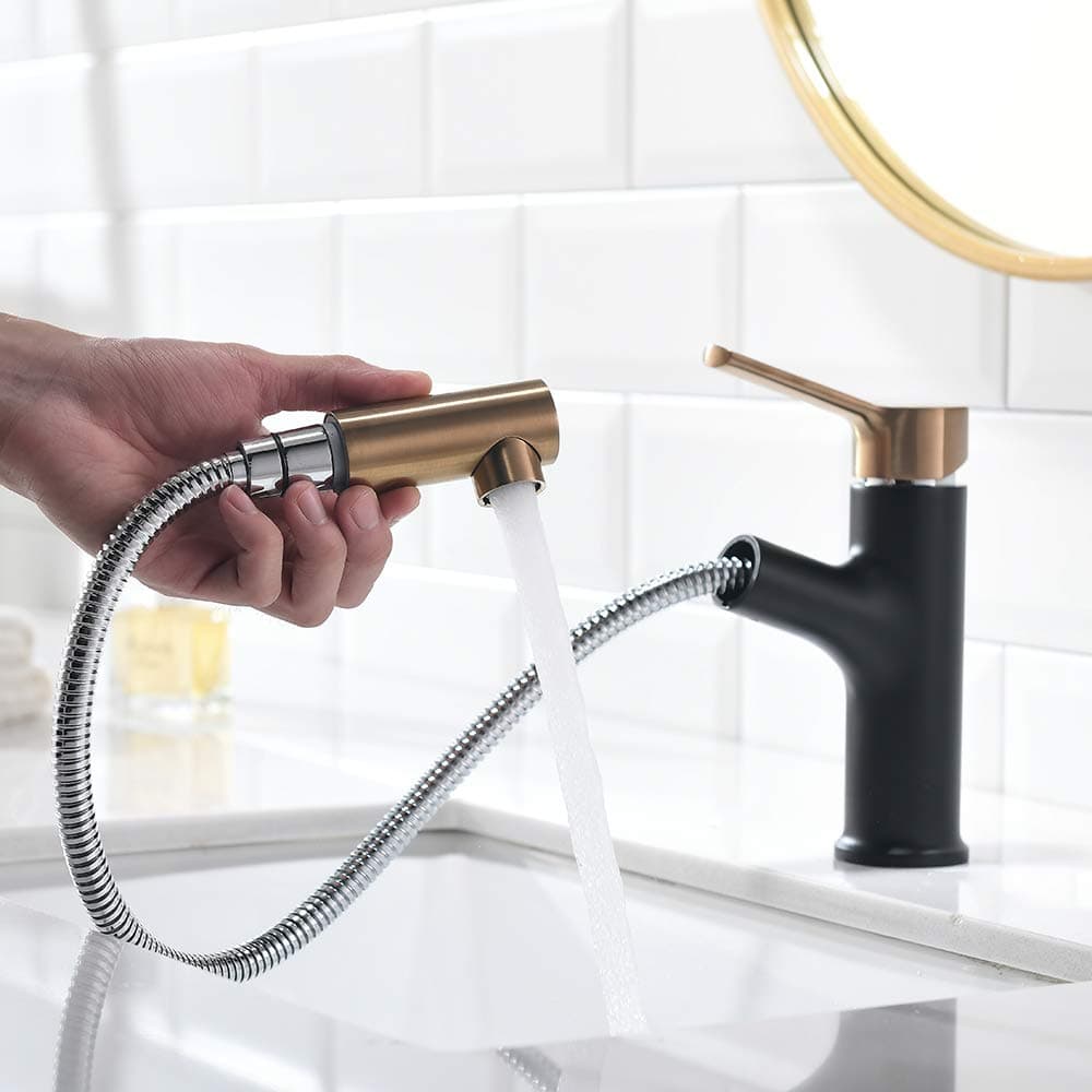 WTAPE Contemporary Basin Mixer tap Bathroom Sink, Pull Out Basin taps Rose and Black Single Hole Level Tap