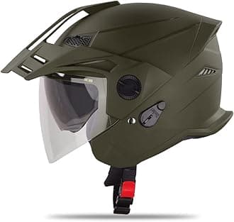 Sbh-23 Gt Plus Open Face Isi Certified Motorcycling Helmet With Inner Sun Shield (Medium 580 Mm, Dashing Battle Green)