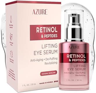 Azure Cosmetics Retinol & Peptides Lifting Eye Serum - Anti Aging, De-Puffing & Revitalizing Dark Circle Corrector - Reduces Wrinkles, Fine Lines & Under Eye Bags - 30Ml 1 Fl.Oz.