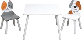 Liberty House Toys Cat and Dog Table and Chairs, MDF, Grey and White, 44cm H W x 60cm D