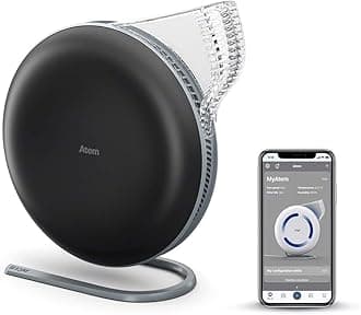Atem Desk Air Purifier for Home, Office, Desktop, Small Room up to 150 sq ft, HyperHEPA Filter for Bacteria, Viruses, Allergens, Pets, Asthma, Pollen, Dust, Swiss Design, Made in Germany, Black
