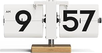 Mooas Classic Modern Wood Big Flip Desk Clock (White) Retro Vintage Analog Design Auto Flip Clock Table Clock Large Capacity Battery Operated, Perfect for Home Office School Hotel Cafe