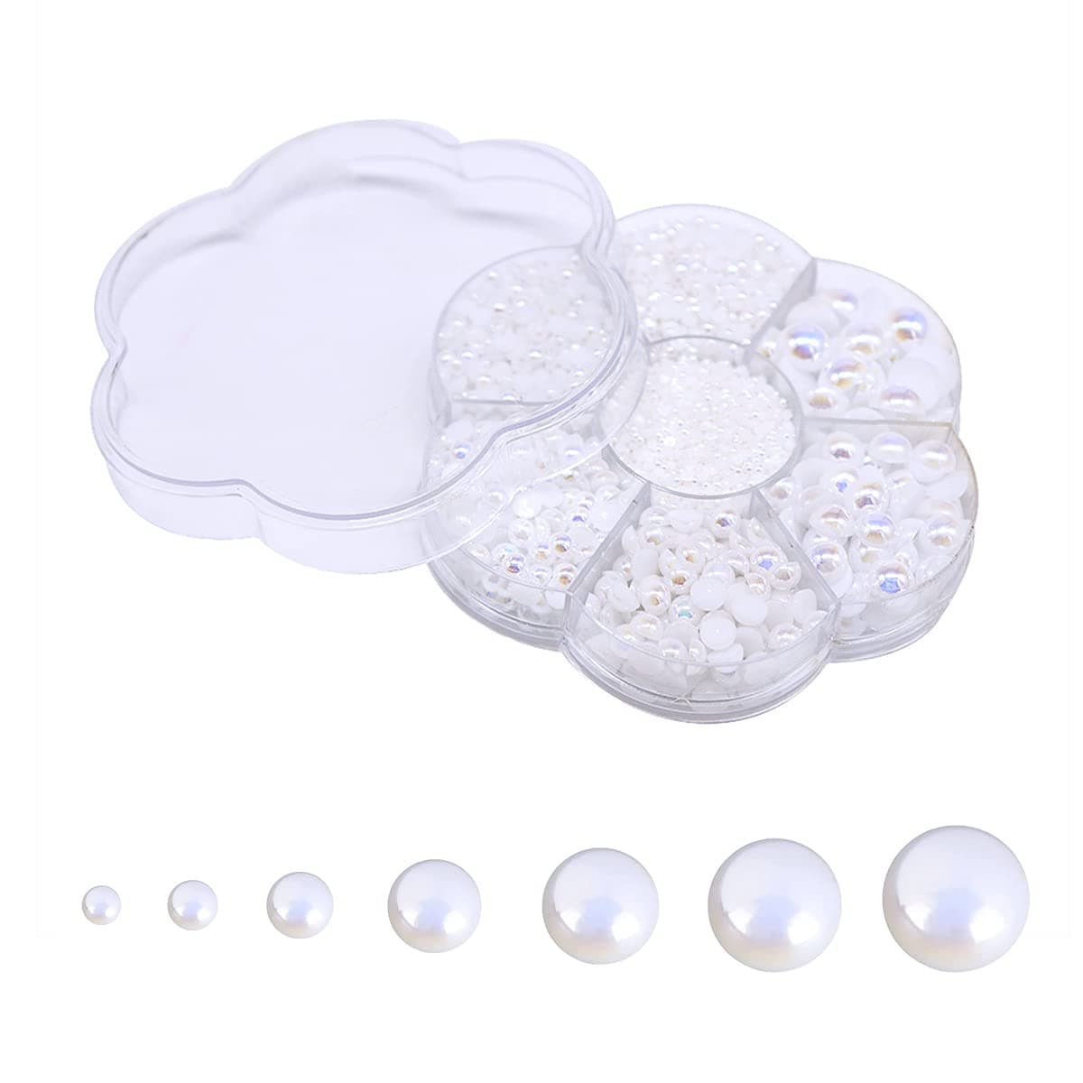 MMDOCO 2800+ Half Round Pearl,Flat Back Pearls Half Round Pearl Beads ,Mix Size White Resin Faux Round Shiny Pearls, 2/3/4/5/6/8/10mm Jewels Pearls for DIY Accessory