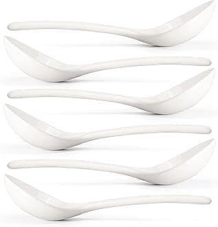 Wareland Asian Soup Spoons Set of 6, Ceramic Chinese Soup Spoons Japanese Spoon for Ramen, Pho, Dumpling, Miso, Wonton, Noodles 6.2 Inch | Long Handle Deep Oval Design | White