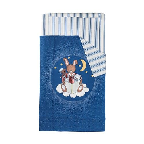 SOVDAGS 3-piece bedlinen set for cot, blue