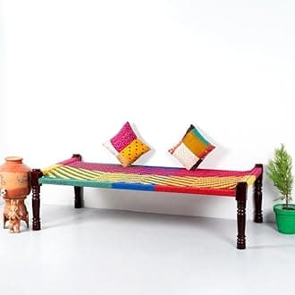 Solid Sheesham Wood Handmade Rajasthani Charpai | Cotton Rope Khatiya Charpai Single Bed Without Storage | Wooden Cot Bed | Khatiya-Khaat | 6X3 Feet | Colorful (Yellow-Multi)