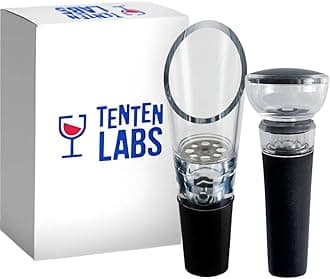 TenTen Labs Premium Wine Aerator Pourer and Wine Pump Stopper (2-pack) - Bottle Stopper - Gift Box Included