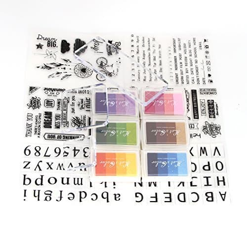 Ink Pads Set and Embossing Silicone Printing Stamper Folder Template with Gel Acrylic Pad for DIY Album Paper Card Scrapbooking Art Craft