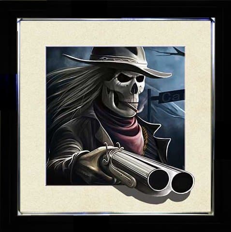 5D / 3D + Lenticular Framed 3d Picture Poster Artwork Wall Decor Holographic Pics Optical Illusion Animated Image on Canvas (With Black Frame) (Skele. Doublebarrel)