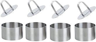 Round Cake Rings Cake Molds Set of 4, Stainless Steel Mousse and Pastry Mini Baking Ring Mold, Food Rings Dessert Rings Set Including 4 Rings & 4 Food Presses (4 Round)