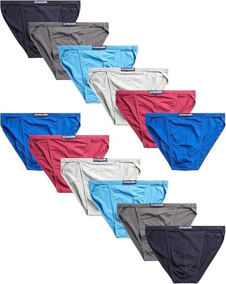Mens Bikini Underwear - 12 Pack Cotton Blend String Classic Stretch Mens Brief with Contour Pouch