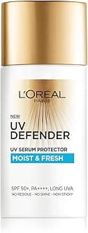 L'Oreal Paris Sunscreen, Non-Greasy, Hydrating Sunscreen With Hyaluronic Acid, UVA & UVB Protection, With SPF 50 PA+++, Moist & Fresh, UV Defender Serum Protector, 50 ml