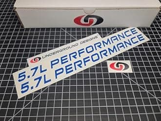 5.7L Performance Decals (2-Pack) Hemi V8 Hood Fender Racing Stickers Fits 2005+ Challenger Charger Ram Durango R/T 300C (Gloss Blue, 2.0" H x 30.0" L)