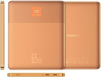 Baseus Blade2 PD 65W Power Bank, Fast Charging 12000mAh Portable Charger with Digital Display, Laptop Battery Bank for ROG Ally, Steam Deck, MacBook, iPad, iPhone, Samsung (Orange)