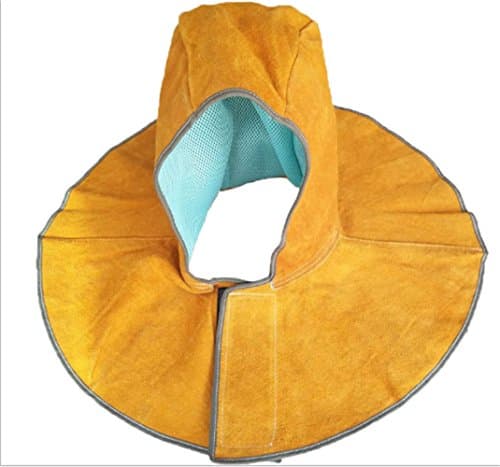 Leather Welding Work Shawl Hat, Heat Resistant & Flame Resistant Safety Head Cover, Protective Head Cover -Prevent Mars Splash for Heat Workplaces, Adjustable Buckles -Yellow