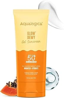 Glow+ Dwey Sunscreen Gel SPF 50+ PA++++ for Oily & Combination Skin | Broad Spectrum UVA/UVB & Blue Light Protection, Hydrating, Lightweight, Non-Sticky, No White Cast & Anti Pollution, 80g