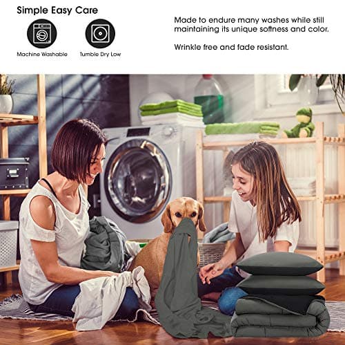 Karalai 4 Pc 1800 Series Grey Queen Sheets Set, Deep Pockets, Hotel Quality (Dark Grey Queen)