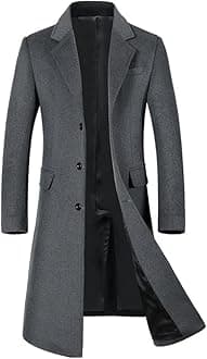 Mens Winter Coat Slim Fit Wool Overcoat Knee-Length Elegant Trench Coat Business Peacoat
