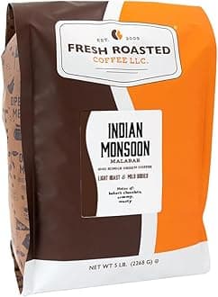 Indian Monsoon Malabar, 5 lb (80 oz), Light Roast, Kosher, Whole Bean