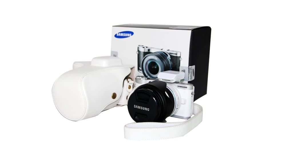Retro Detachable Leather Camera Case , Bag with Shoulder Strap for Samsung Nx300 with 18-55mm or Prime Lens(White)