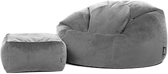 icon Kingston Velvet Bean Bag with Footstool, Charcoal Grey, Large Adult Bean Bag Chair with Filling Included, Accent Chair, Pouffe Footstool, Living Room, Living Room Furniture, Bedroom Furniture