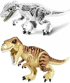 2PCS Indominus T Rex Blocks Toys,Large Dinosaur Figure,Realistic Dinosaur Toy Figures,Gift for Adults and Children（White Tyrannosaurus + Rex Tyrannosaurus）