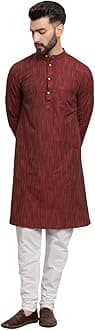 LATEST CHIKANMen's Cotton Regular Textured Long Kurta Full Sleeves - Casual Ethnic Wear