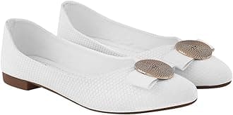 ShoetopiaWomen's Ballet Flats – Textured Slip-On Bellies with Decorative Bow & Gold Button | Elegant Casual & Office