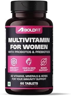 Boldfit Multivitamin Tablets for Women with 42 Essential Nutrients Including Iron, Zinc, Magnesium, Biotin, Vitamin C,B, E for Immunity, Hair Skin Nails, Bone Health & Overall Wellness - Multi-vitamin 60 Tablets