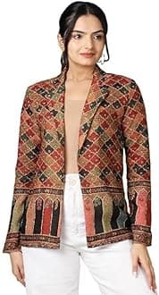 FAB CURATE with tagline CURATE YOUR OWN FABRICFabcurate Ethnic Jacket for Women Brown | Notched Collar with Full Sleeves Pashmina Jacket for Ladies | Fashionable Casual Wear