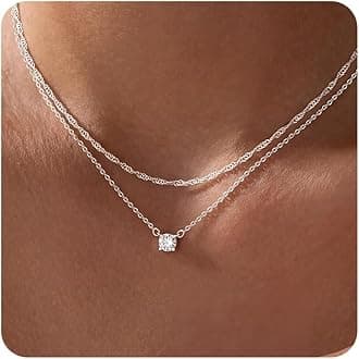 Tewiky Dainty 14k Gold Plated/Silver Cubic Zirconia Necklaces for Women, Simple CZ Jewelry Necklaces Trendy Gifts